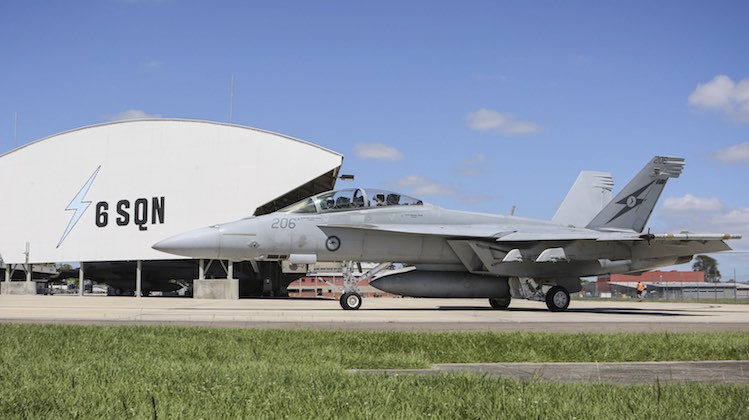 F/A-18F A44-206 taxi's out for its final flight with No 6 Squadron.