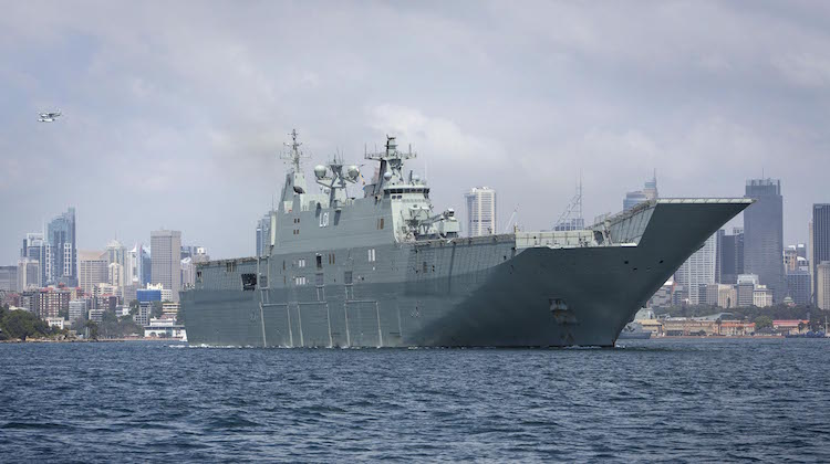 HMAS Adelaide leaves Sydney Harbour to take part in Exercise OCEAN RAIDER, one of the Royal Australian Navy's largest maritime warfare activities.