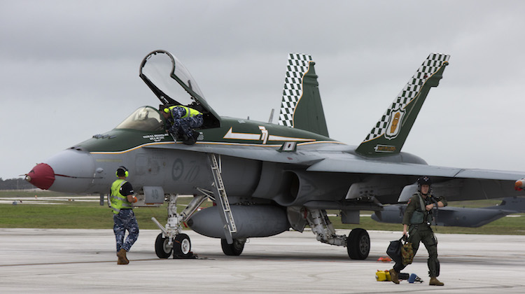 A No. 3 Squadron Pilot hands his F/A-18A over to the technicians on completion of the first day of missions during Exercise Cope North.