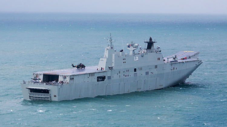 Royal Australian Navy ship HMAS Adelaide off the north Queensland coast during Exercise Sea Explorer 2016 on 2 June 2016.
