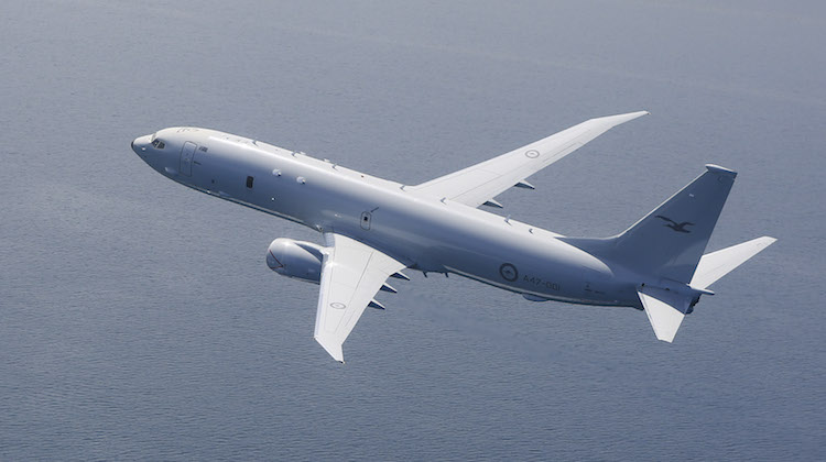 The Royal Australian Air Force’s first P-8A Poseidon fly’s down the St Vincent Gulf coastline near Adelaide in South Australia.