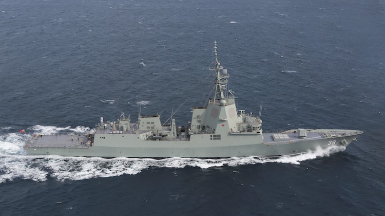 NUSHIP Hobart conducts sea trials in the Gulf St Vincent off the coast of Adelaide South Australia.