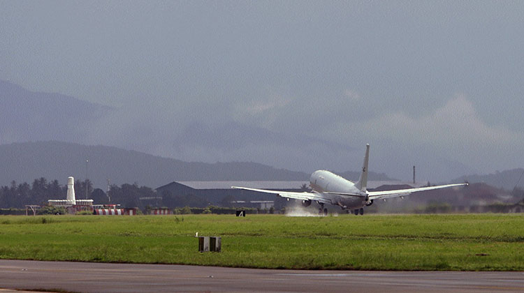 A P-8A Poseidon takes off from Royal Malaysian Air Force Base Butterworth in support of Operation GATEWAY