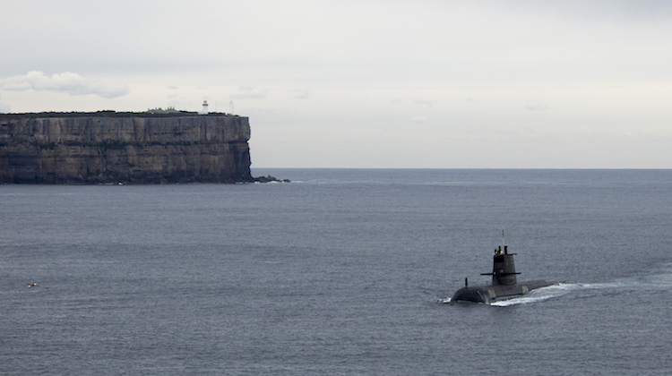 An Australian submarine enters Jervis Bay during a visit to the East Australian Exercise Area.