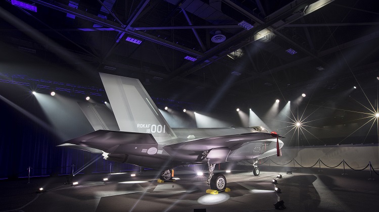 The first Republic of Korea F-35A makes its public debut in a special ceremony at Lockheed Martin in Fort Worth, Texas, March 28. Lockheed Martin photo by Alex Groves (PRNewsfoto/Lockheed Martin Aeronautics)